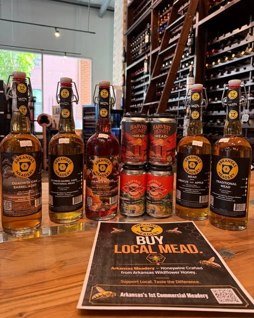 Arkansas Meadery Little Rock honey wine selection displayed at Mash and Vine Market