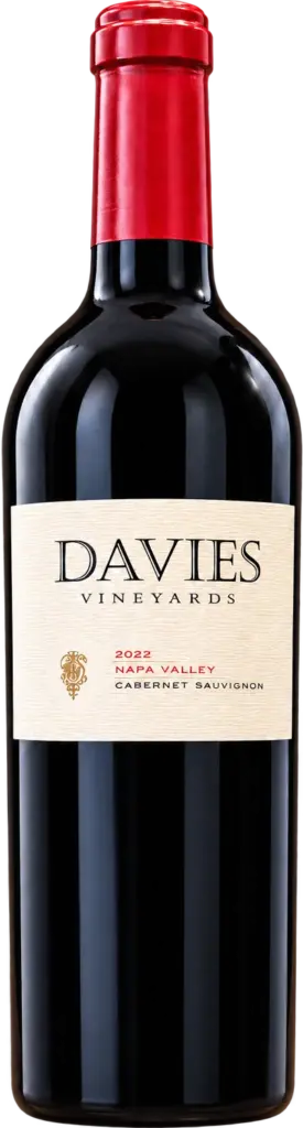2022 Davies Vineyards Napa Valley Cabernet Sauvignon red wine bottle with red capsule and cream label.